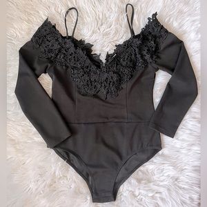 Black lace detail bodysuit